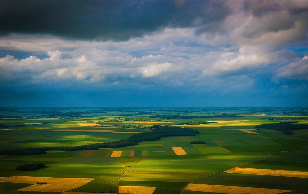 Vue aérienne de parcelles agricoles